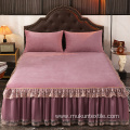 Wholesale thicken crystals velvet lace bed skirt embroidered